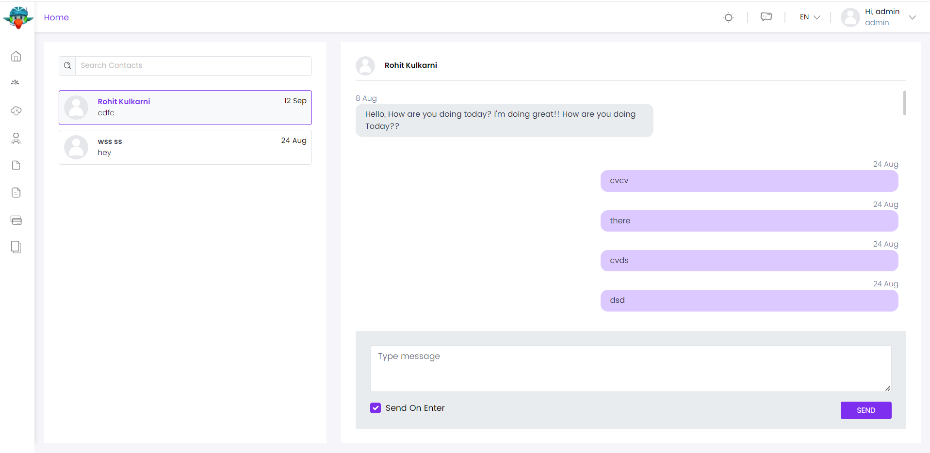 This is the page that users send messages to each other